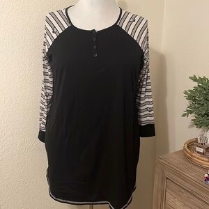 Cacique Long Sleeve Sleep Shirt with Penguin Graphics on Sleeves